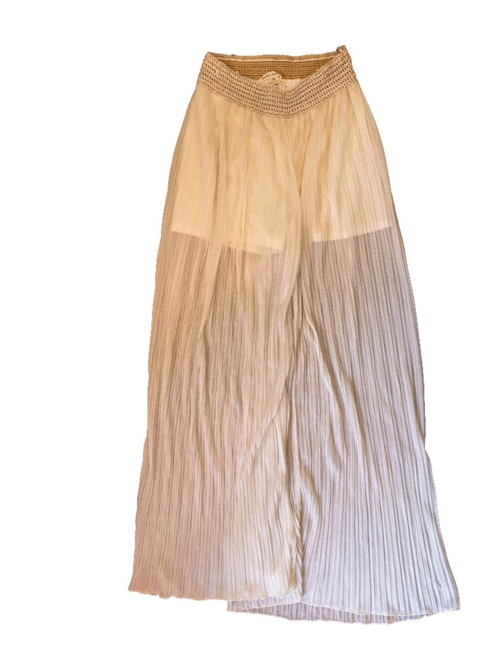 Double Zero Champagne Beige Sheer Flowy Palazzo Pants - Medium - Vacay Ready